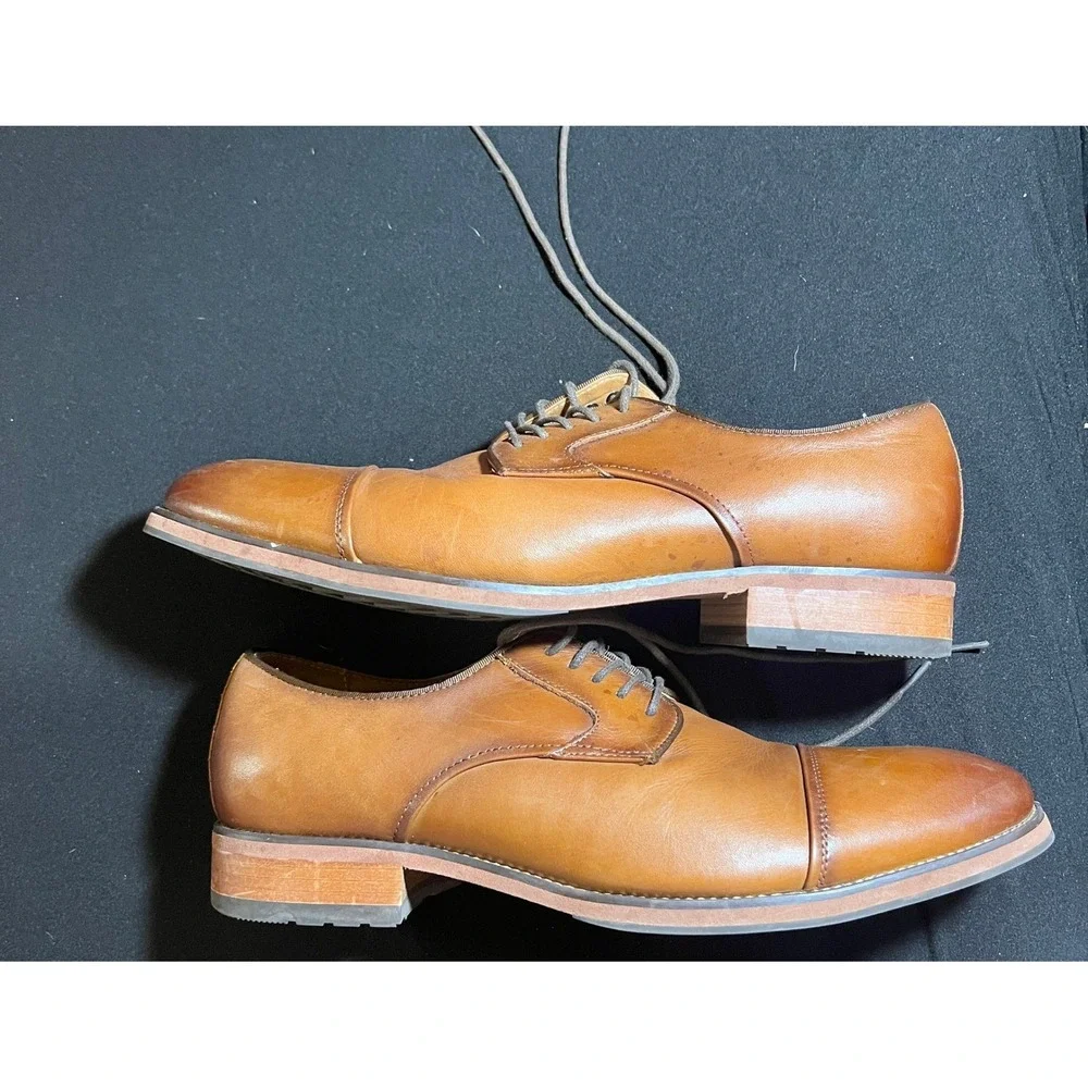 Florsheim Mens Cognac Leather Cap Toe Derby Dress Shoes Brown- Size 11
